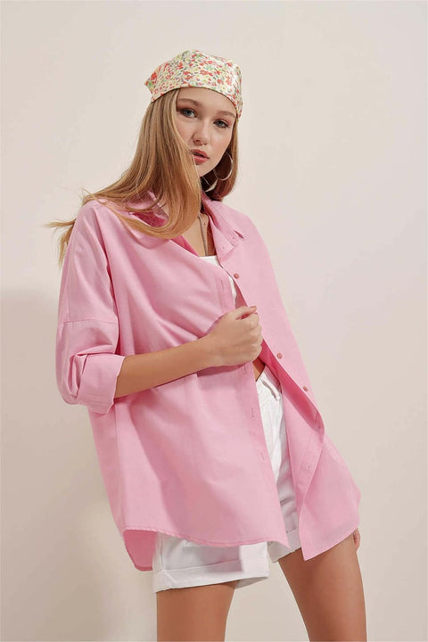 Big Dart Women's Pink Oversized Long Basic Shirt | Big Dart In Lebanon