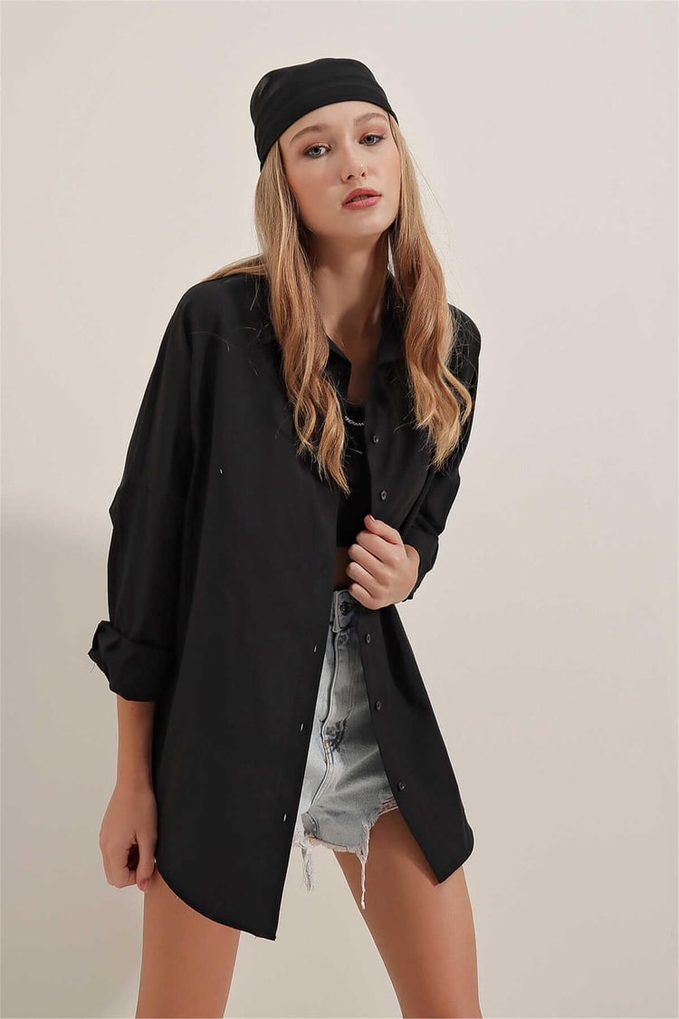 Big Dart Women's Black Oversized Long Basic Shirt | Big Dart In Lebanon