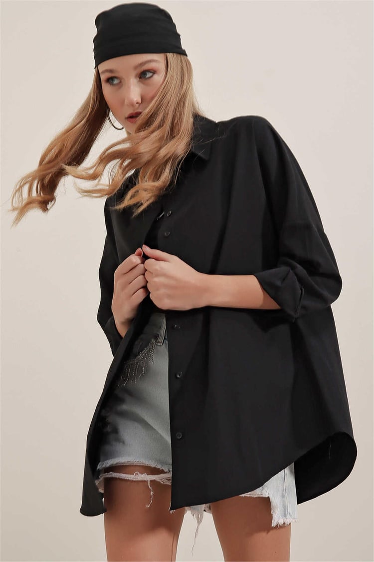 Big Dart Women's Black Oversized Long Basic Shirt | Big Dart In Lebanon