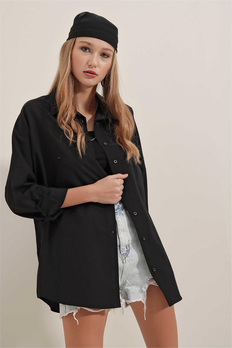 Big Dart Women's Black Oversized Long Basic Shirt | Big Dart In Lebanon