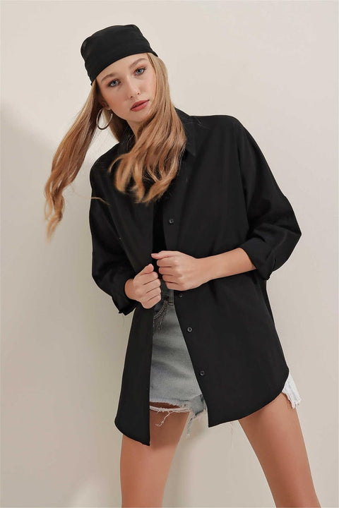 Big Dart Women's Black Oversized Long Basic Shirt | Big Dart In Lebanon