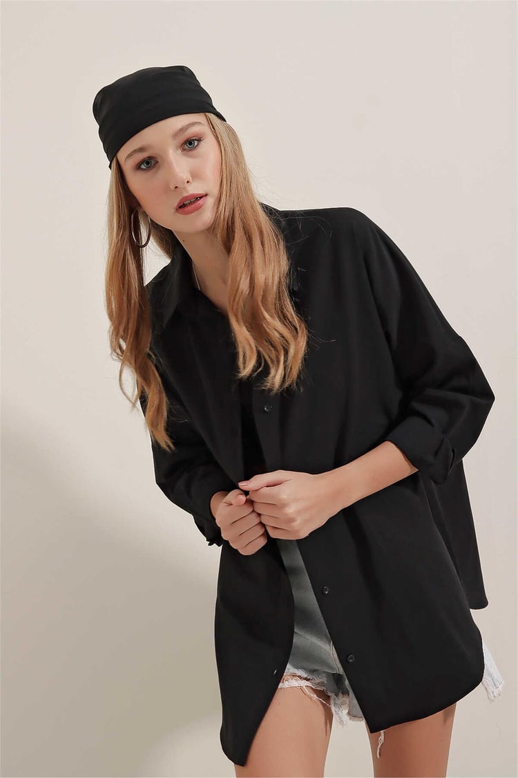 Big Dart Women's Black Oversized Long Basic Shirt | Big Dart In Lebanon