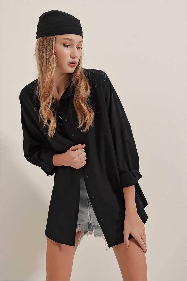 Big Dart Women's Black Oversized Long Basic Shirt | Big Dart In Lebanon