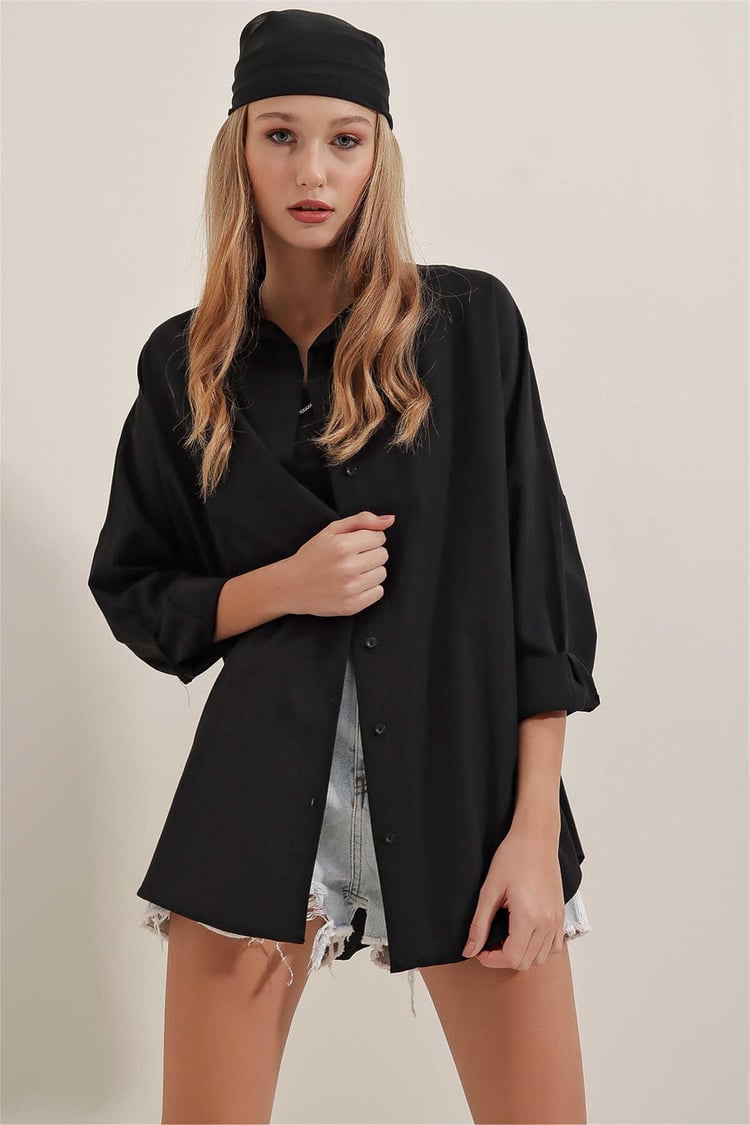 Big Dart Women's Black Oversized Long Basic Shirt | Big Dart In Lebanon