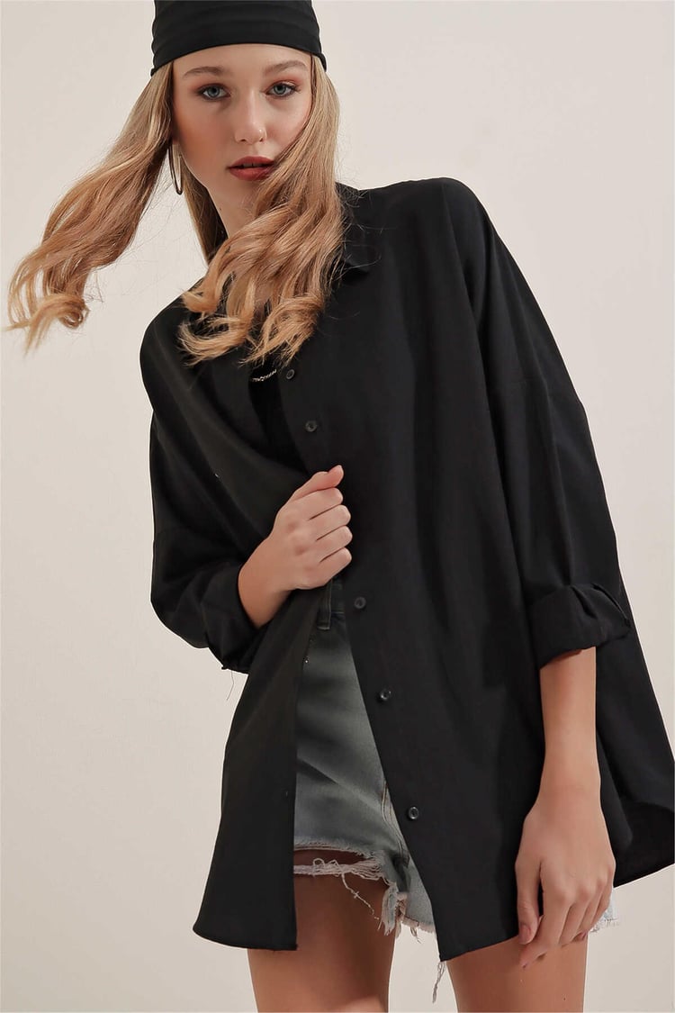 Big Dart Women's Black Oversized Long Basic Shirt | Big Dart In Lebanon