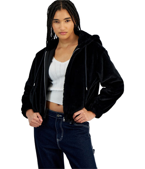 Planet Heart Women's Black Faux-Fur Cozy Zip-Front Jacket | Planet Heart In Lebanon