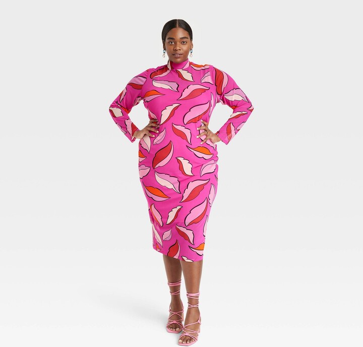 Black History Month Sammy B Women's Pink Floral Plus Size Long Sleeve Mesh Bodycon Dress | Black History Month Sammy B In Lebanon