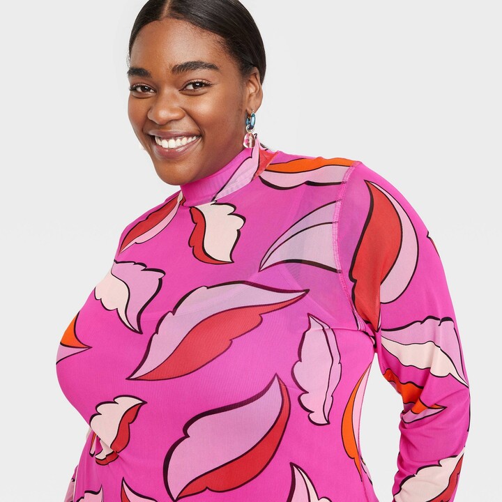 Black History Month Sammy B Women's Pink Floral Plus Size Long Sleeve Mesh Bodycon Dress | Black History Month Sammy B In Lebanon