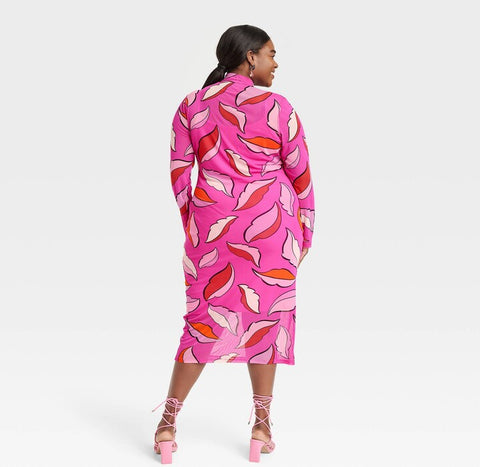 Black History Month Sammy B Women's Pink Floral Plus Size Long Sleeve Mesh Bodycon Dress | Black History Month Sammy B In Lebanon