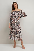 Wallis Women's Multicolor Mono Palm Off Shoulder Dress BYY02823-105-20 FE397