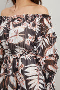 Wallis Women's Multicolor Mono Palm Off Shoulder Dress BYY02823-105-20 FE397