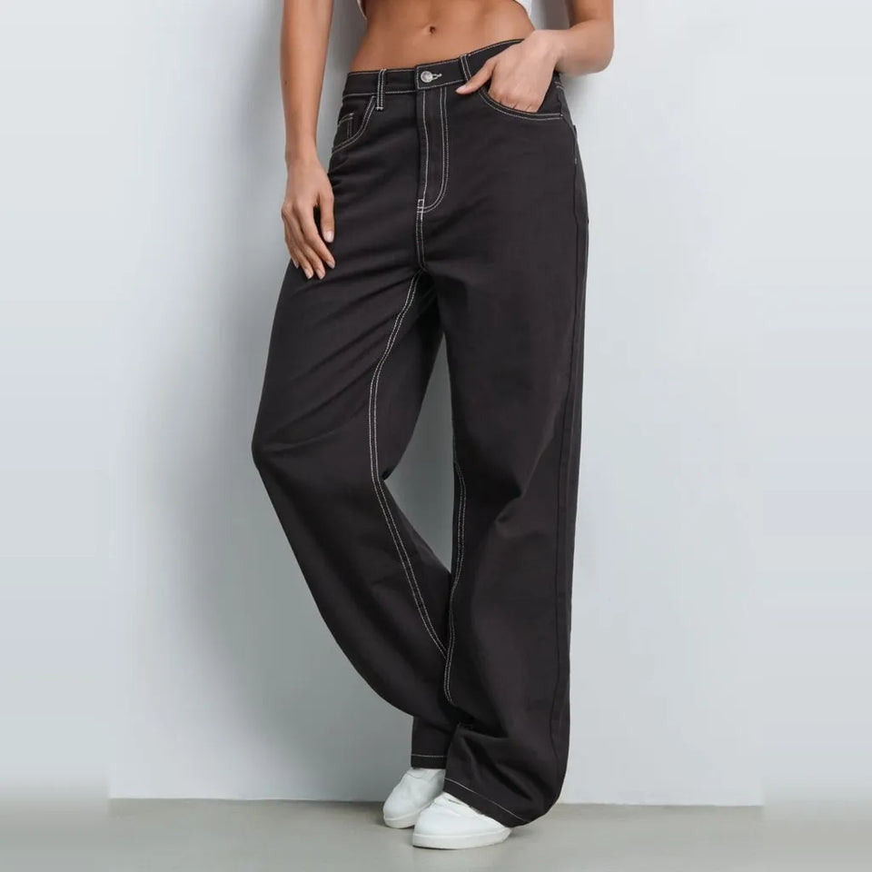 Sinsay Women's Washed Black Wide Leg High Waist Jeans