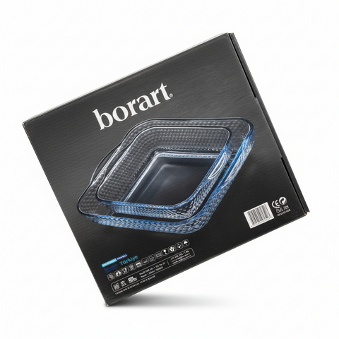Borart Glass Square Serving Baking Dish Honeycomb Embossed 2pc Set (BR-145428)