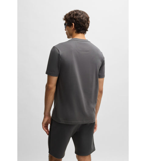 Boss Men's Gray Cotton Knitted With Large Logo T-Shirt | Boss In Lebanon