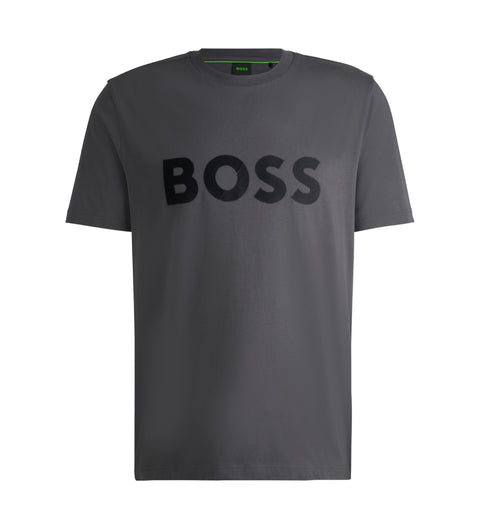 Boss Men's Gray Cotton Knitted With Large Logo T-Shirt | Boss In Lebanon