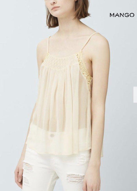 Mango Women's Beige Sleeveless Soft Tulle Blouse| Mango in Lebanon