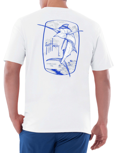 Guy Harvey Men's White T-Shirt ABF537(od32,ll8,lr96)