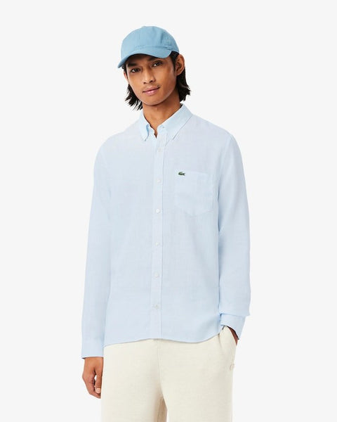 Lacoste Men's Light Blue Long Sleeve Regular Fit Linen Shirt | Lacoste In Lebanon