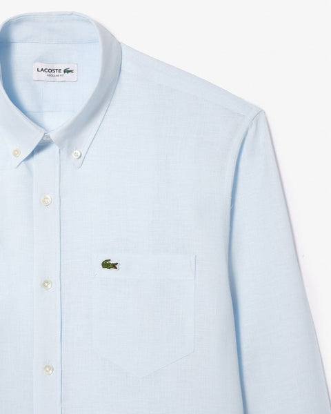 Lacoste Men's Light Blue Long Sleeve Regular Fit Linen Shirt | Lacoste In Lebanon