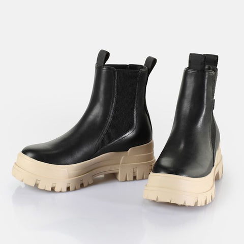 Buffalo Women's Black/Beige Aspha Chelsea Mid Boots | Buffalo in Lebanon