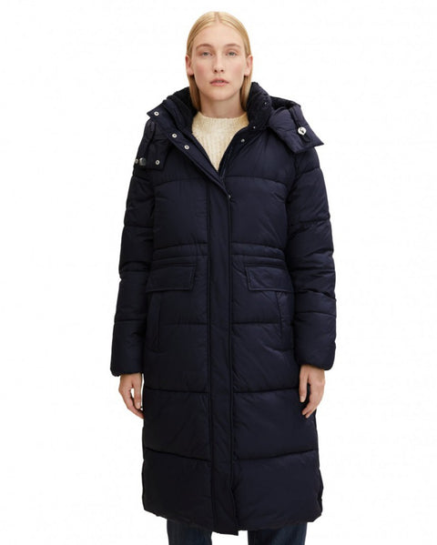 Tom Tailor Women's Navy Hooded Long Puffer Coat |Tom Tailor In Lebanon