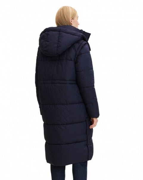 Tom Tailor Women's Navy Hooded Long Puffer Coat |Tom Tailor In Lebanon