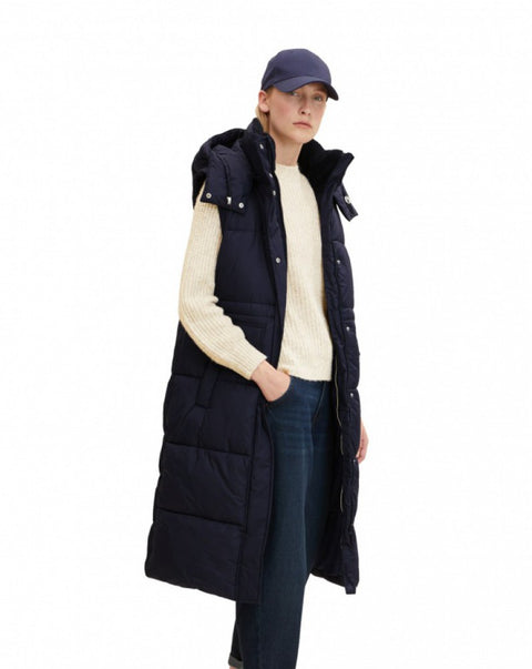 Tom Tailor Women's Navy Hooded Long Puffer Coat |Tom Tailor In Lebanon