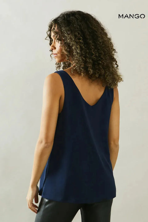 Mango Women's Navy Sleeveless Blouse| Mango in Lebanon