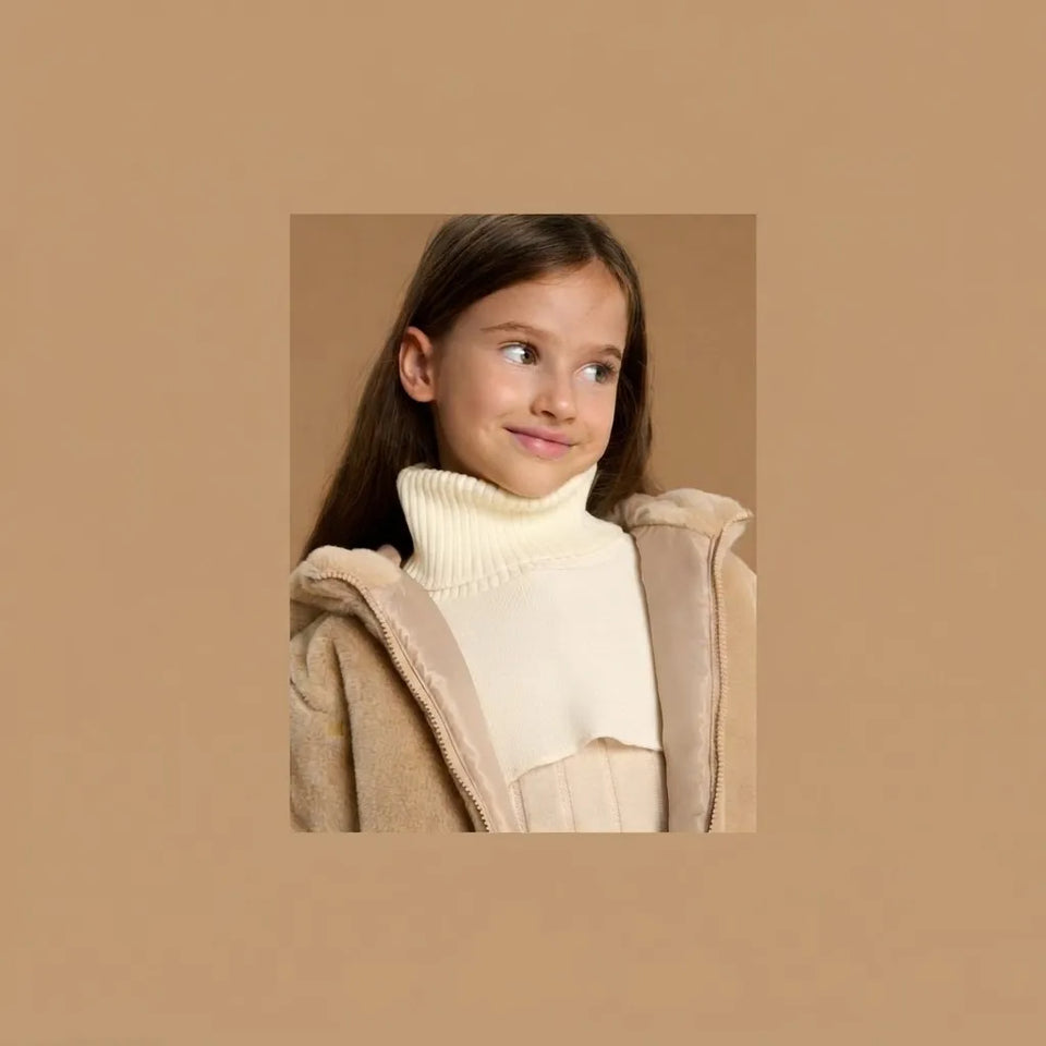Sinsay Girl's Off-White Ribbed Knit Turtleneck Dickey Neck Warmer Collar