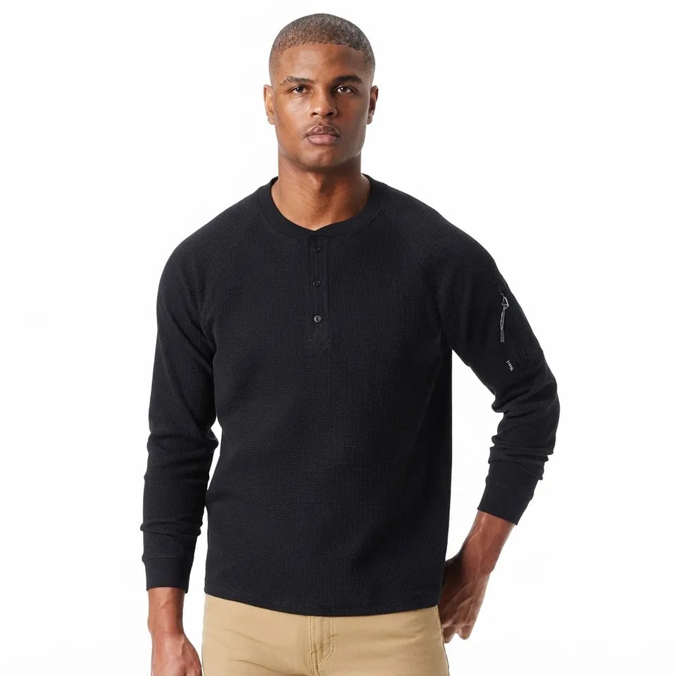 Bass Outdoor Men's Black Thermal Henley Long-Sleeve Blouse