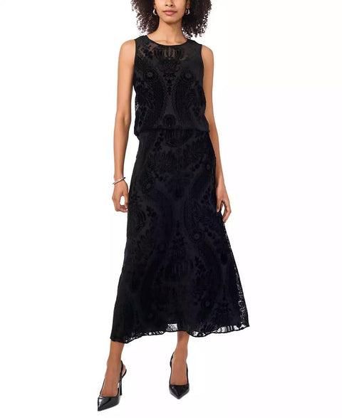 Vince Camuto Women's Black Flocked-Print Sleeveless Top | Vince Camuto In Lebanon