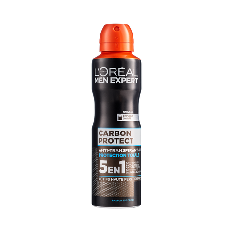 L'Oreal Men Expert Carbon Protect deodorant spray on a white background