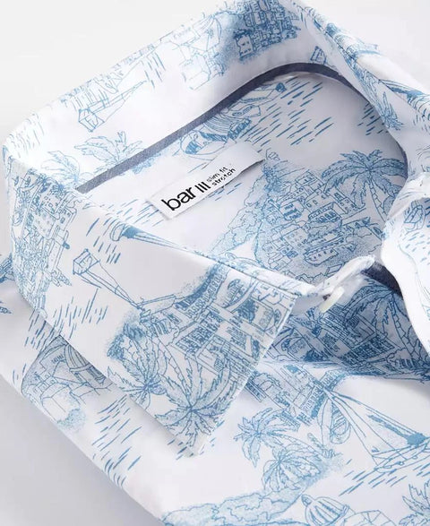Bar III Men's White & Blue Printed Slim-Fit Amalfi Scenic Dress Shirt|Bar III In Lebanon