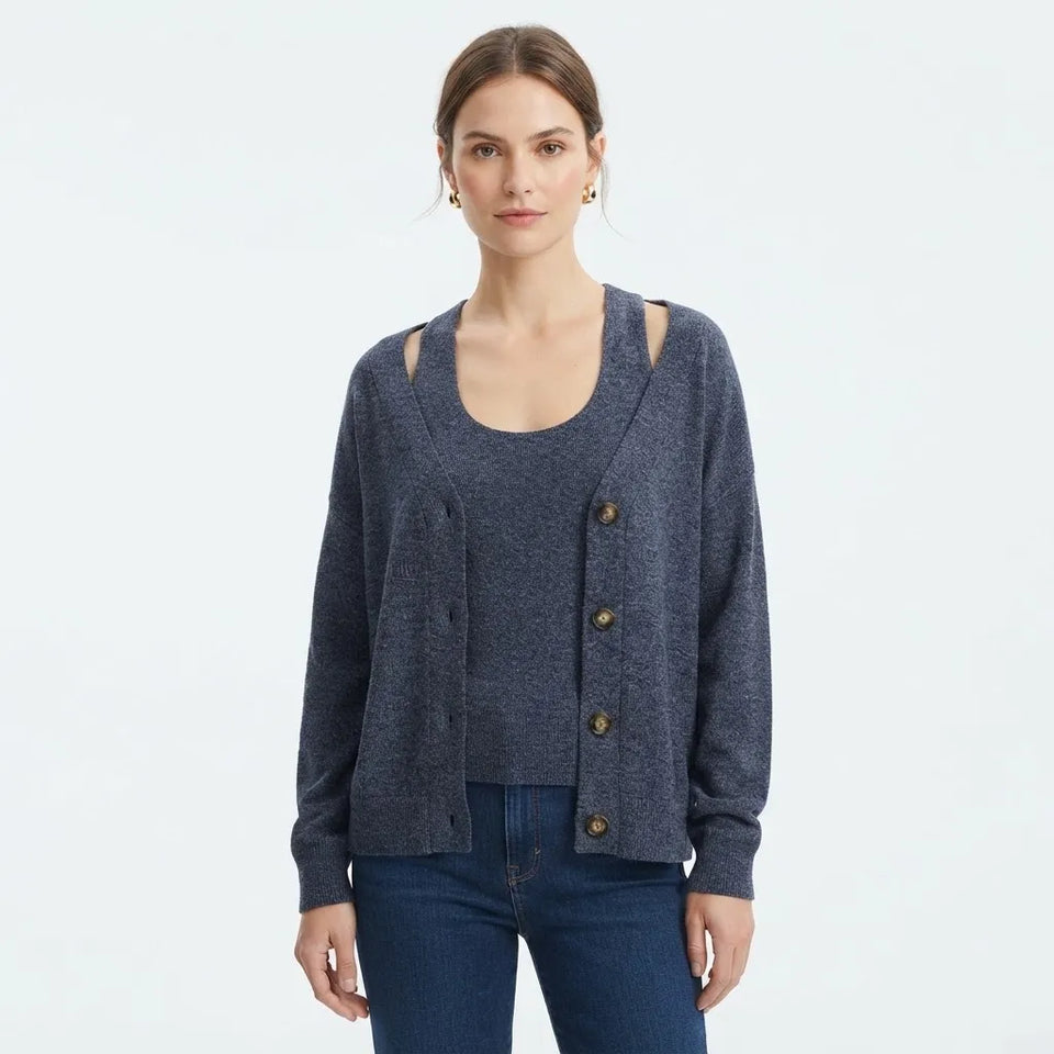Live 2 Lounge Women's Navy 2-Piece Tank Top Under Cardigan
