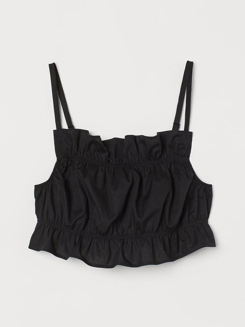 Divided Women's Black  Flounce-Trimmed Crop Top | Divided In Lebanon