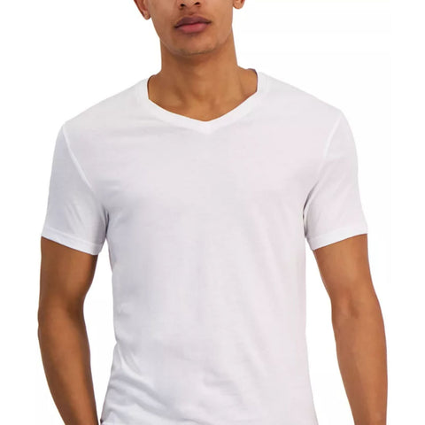Alfani Men's White Pack Of 4 100% Cotton Regular-Fit V-Neck Solid Bright T-Shirt | Alfani In Lebanon