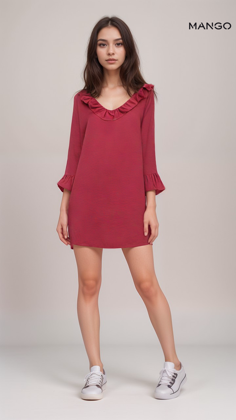 Mango Women's Burgundy Long-Sleeve Dress| Mango in Lebanon