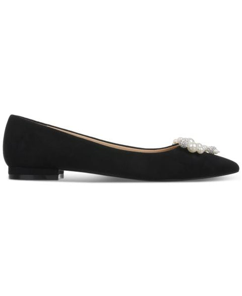 On 34th Women's Millee Embellished Bow Pointed-Toe Flats, Created for Macy's - Black Micro