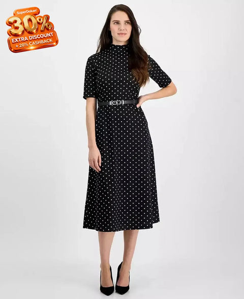 Anne Klein Women's Black Dotted Half Sleeve Dress | Anne Klein In Lebanon
