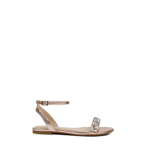 Jewel Badgley Mischka Women's Gold Ohara Embellished Evening Flat Sandals | Jewel Badgley Mischka In Lebanon