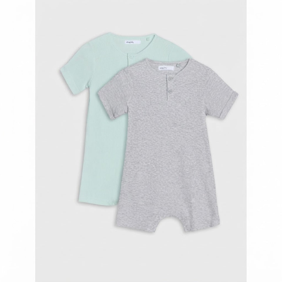 Sinsay Boy's Grey & Light Green Short Sleeve Crew Neck Set of 2 Romper