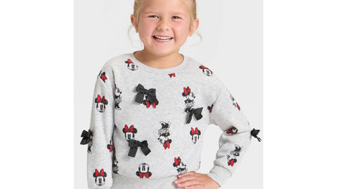 Disney Girl's Grey Minnie Mouse Bow Pullover Sweatshirt | Disney in Lebanon