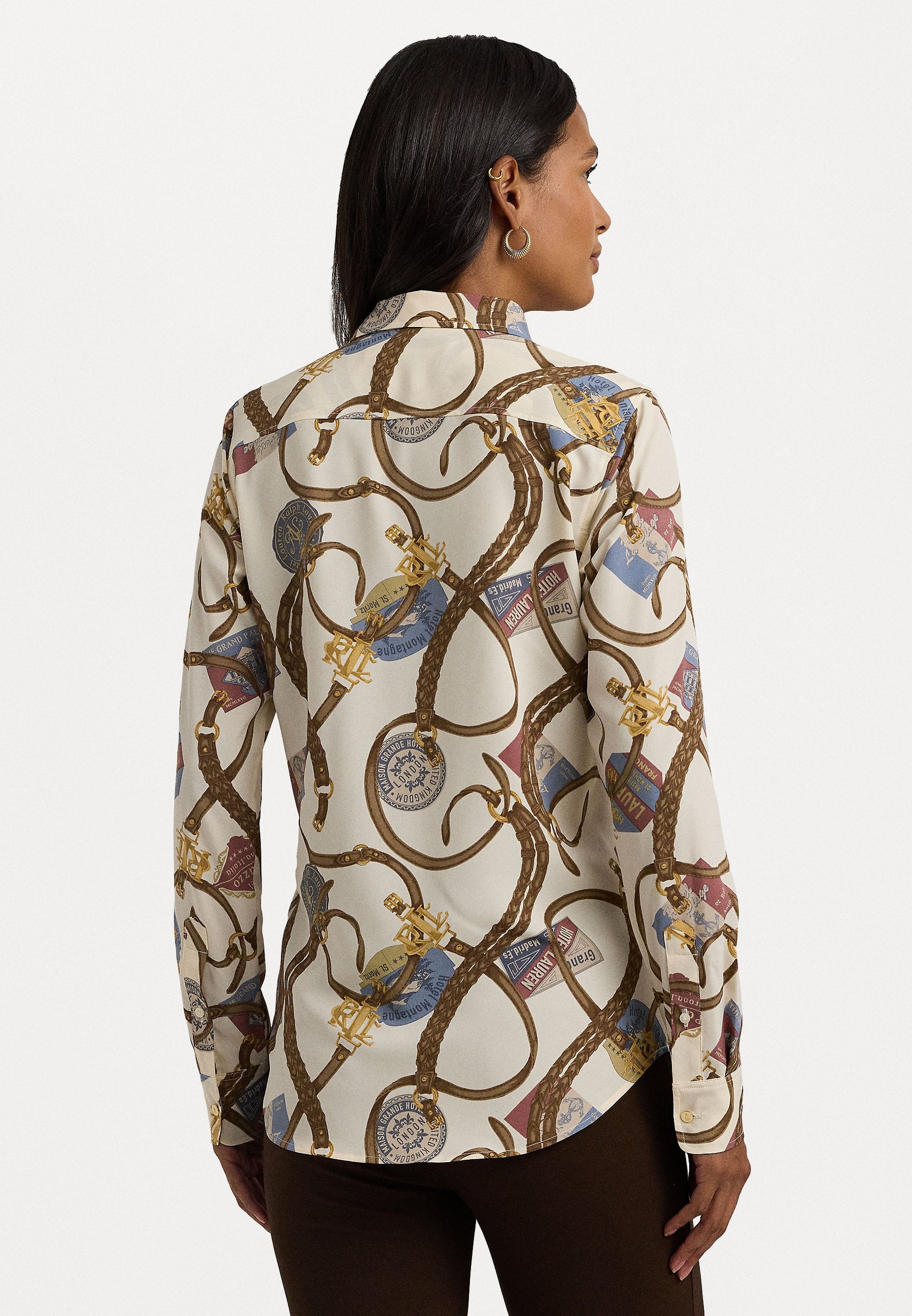 Lauren Ralph Lauren Women's Beige Classic Fit Belting Print Button Down Crepe Shirt | Lauren Ralph Lauren In Lebanon