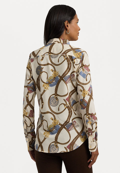 Lauren Ralph Lauren Women's Beige Classic Fit Belting Print Button Down Crepe Shirt | Lauren Ralph Lauren In Lebanon