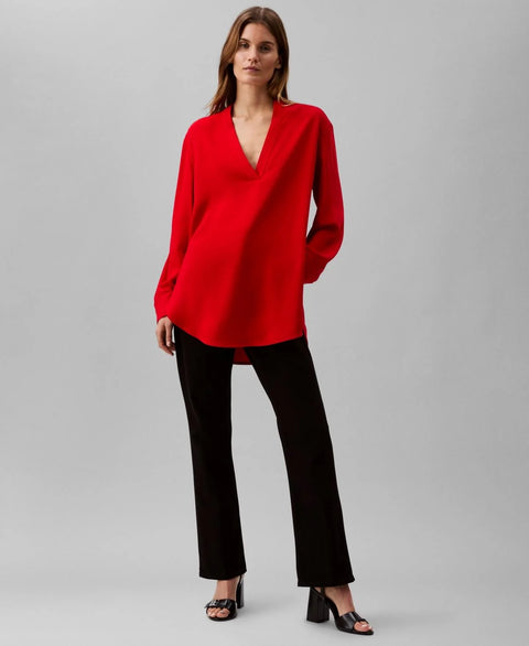 Calvin Klein Women's Red Relaxed V-Neck Popover Blouse | Calvin Klein In Lebanon