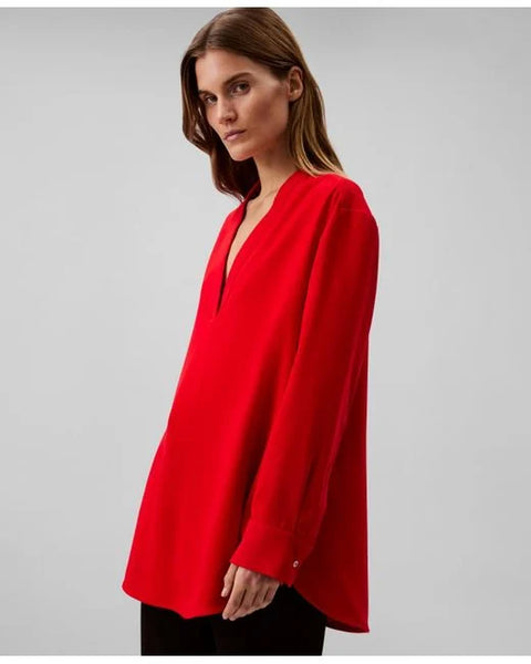 Calvin Klein Women's Red Relaxed V-Neck Popover Blouse | Calvin Klein In Lebanon