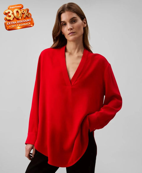 Calvin Klein Women's Red Relaxed V-Neck Popover Blouse | Calvin Klein In Lebanon