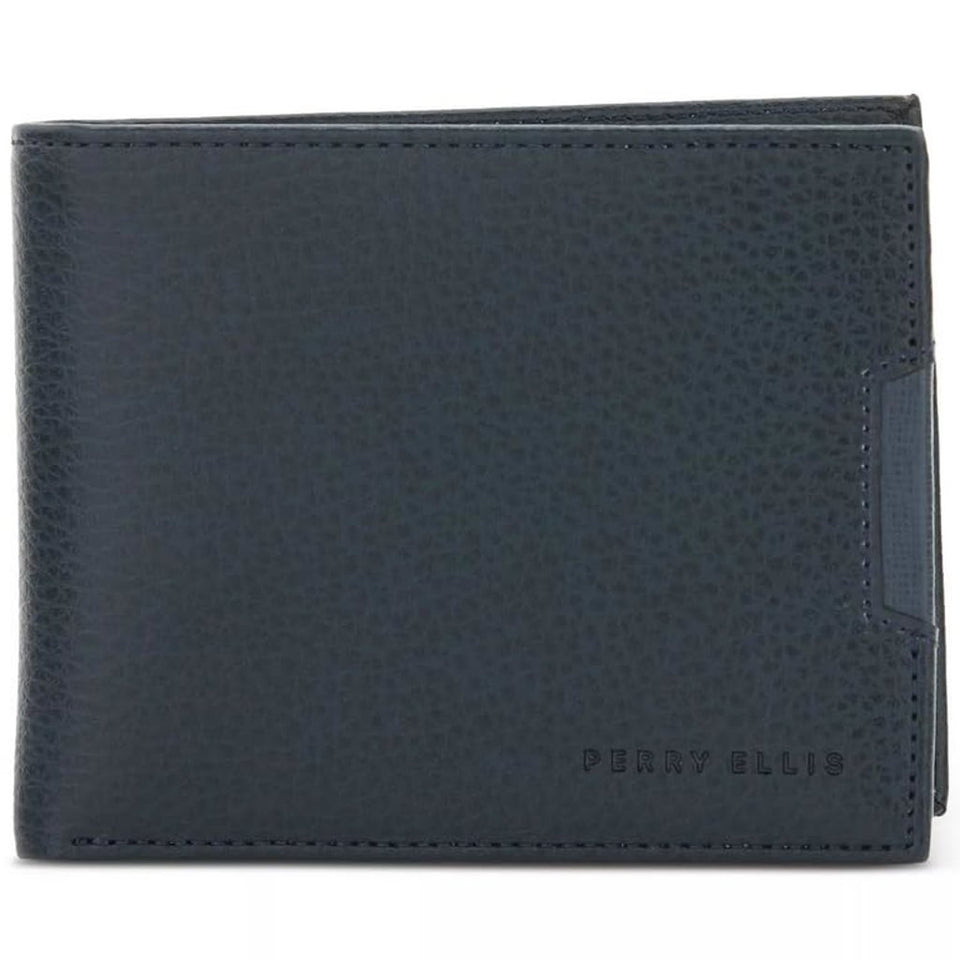 Perry Ellis Mens Blue Saffiano Pebble Bifold Wallet