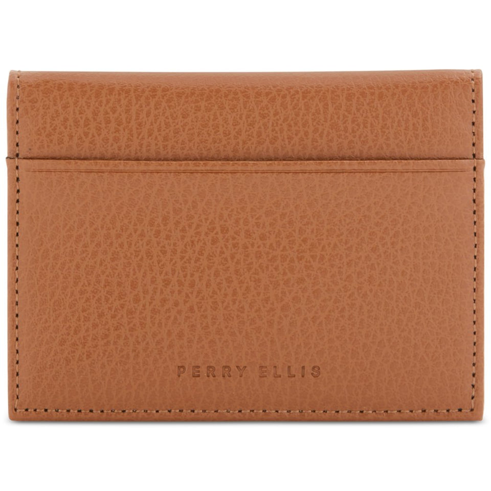 Perry Ellis Portfolio Mens Brown Pebbled Leather Card Case