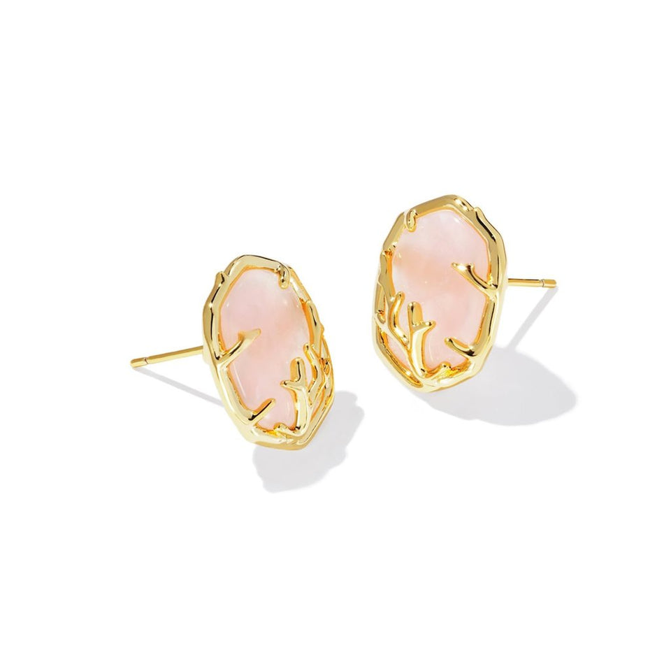 Kendra Scott Womens Gold Rose Quartz Daphne Coral Frame Stud Earrings